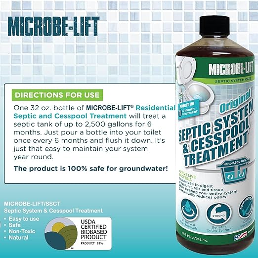MICROBE-LIFT Septic Tank and Cesspool Treatment Enzymes - 6 Month Supply - Bacteria Digests Grease, Fats, Oils and Tissue, 32 Fl Oz (Pack of 2)