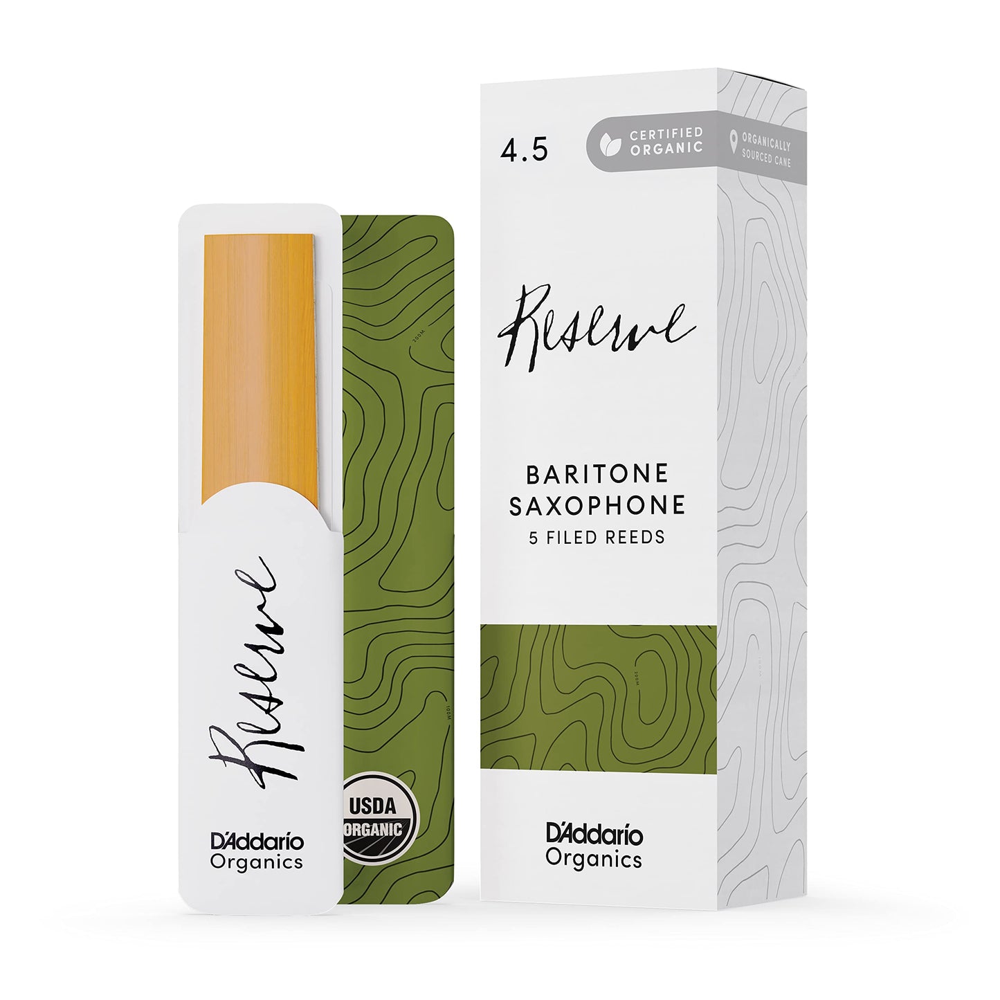 Daddario Reserve Baritone Saxophone Sax First & Only Organic Reed-4.5 Strength, 10 Pack (Odlr0545)