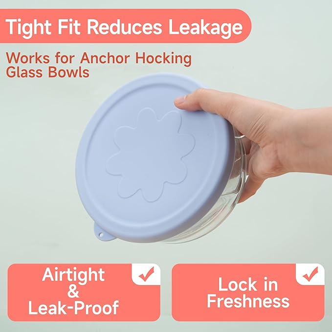 4 Cup Silicone Replacement Lids Storage Cover for Anchor Hocking Glass Bowls (Container not Included) 4 Pack Microwave, Dishwasher and Freezer Safe