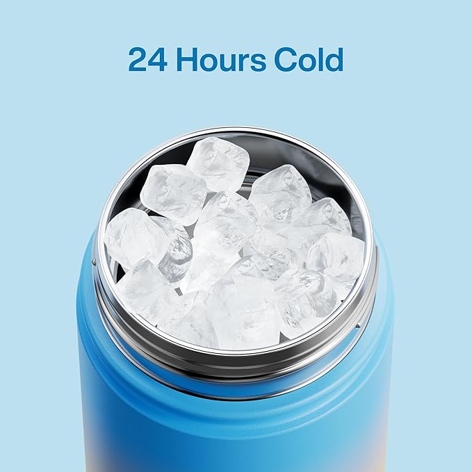 ENCOOL Insulated Water Bottle with Straw Stainless Steel Water Bottle, Leak-Proof, BPA-Free, Double Wall Vacuum Keeps Cold for 24 Hours for Sports, Travel, School (18 oz, Sunny Breeze)