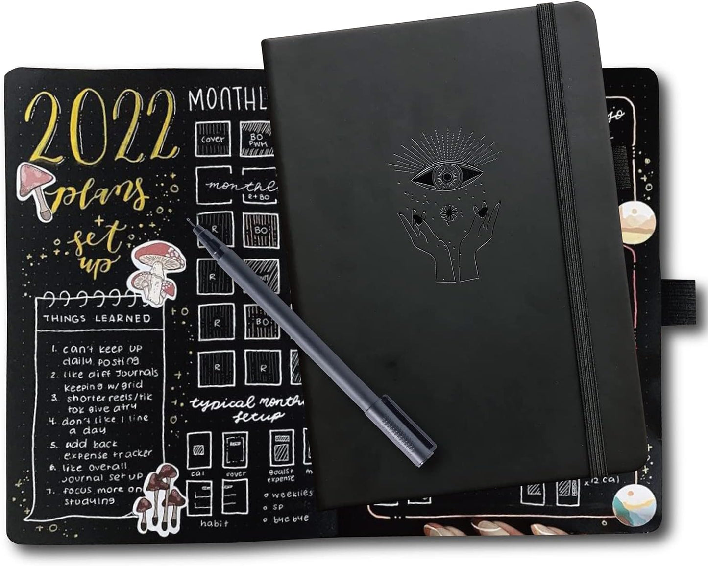 BUKE Dotted Journal - Dot Grid Notebook - 150gsm No Bleed Black Paper - 160 Black Pages - For Women and Men - A5 PU Leather Hardcover 5.75" x 8.5" and Gift Box (BKB-1)