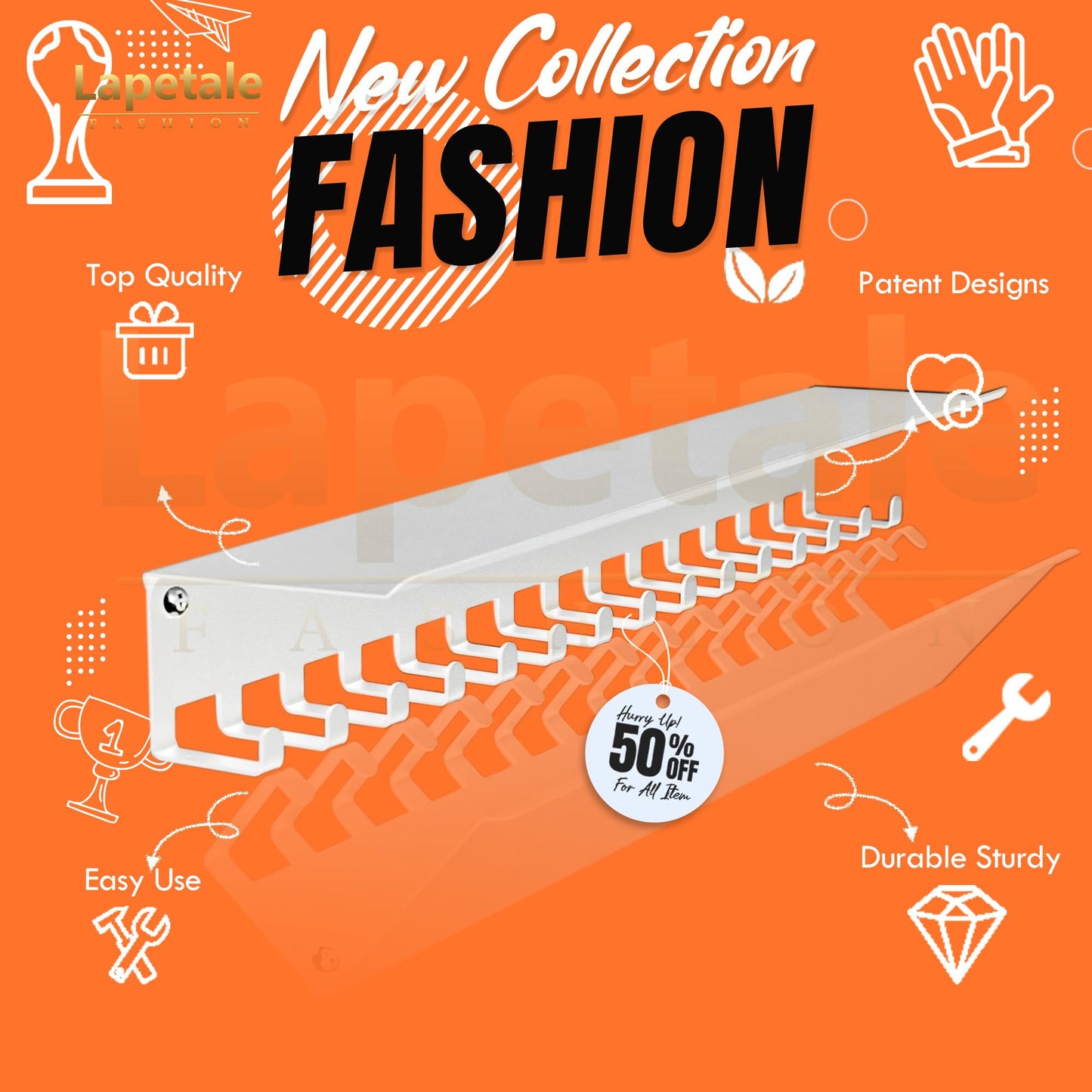 Lapetale Fashion Non-Slip White Trophy Shelf - 16 Inch Medal Hanger Display for Wall with Upgraded Shelves for Trophies, Gymnastics, Soccer, Swim