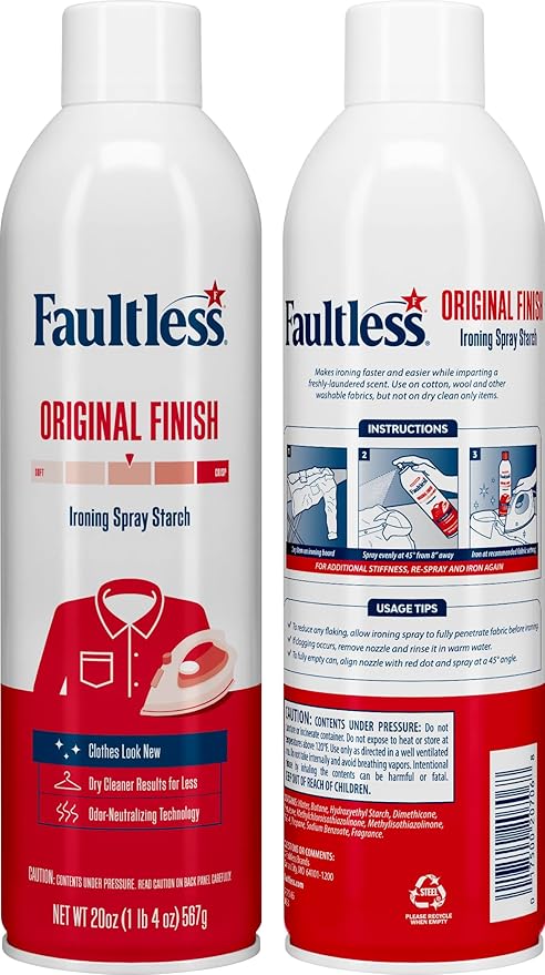 Laundry Starch Spray, Faultless Original Hold Ironing Enhancer Spray Starch for a Smooth Iron Glide on Clothes & Fabric (20oz 6 Pack) Even Spray, Easy Iron Glide, No Reside