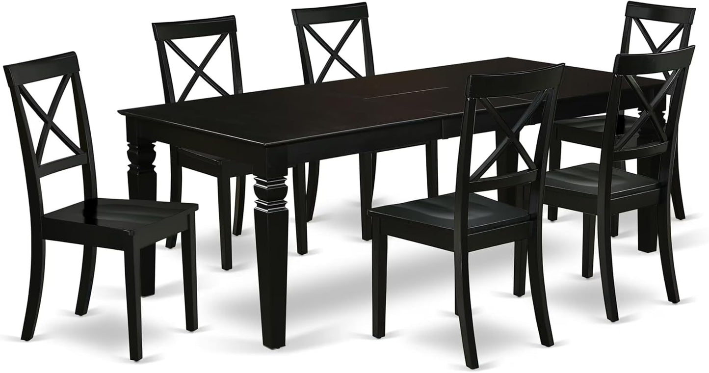 East West Furniture LGBO7-BLK-W 7 Piece Dining Set Consist of a Rectangle Dining Room Table with Butterfly Leaf and 6 Wood Seat Chairs, 42x84 Inch, Black