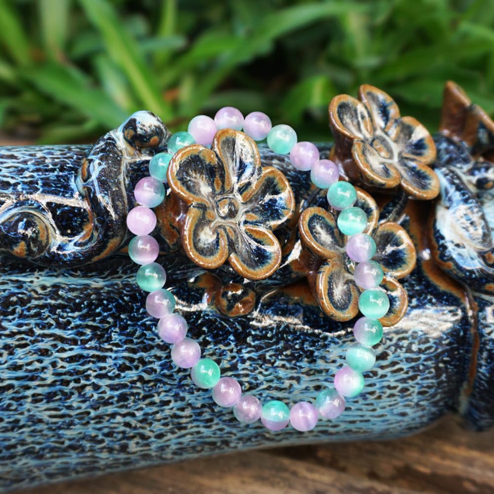 6mm Rainbow Selenite Bracelet - Iridescent Natural Crystal | Handmade Meditation Bracelet with Cat-Eye Effect | Come with Beading Tool Kit - Adjustable to 6.5-7.5 inches Wrist Size