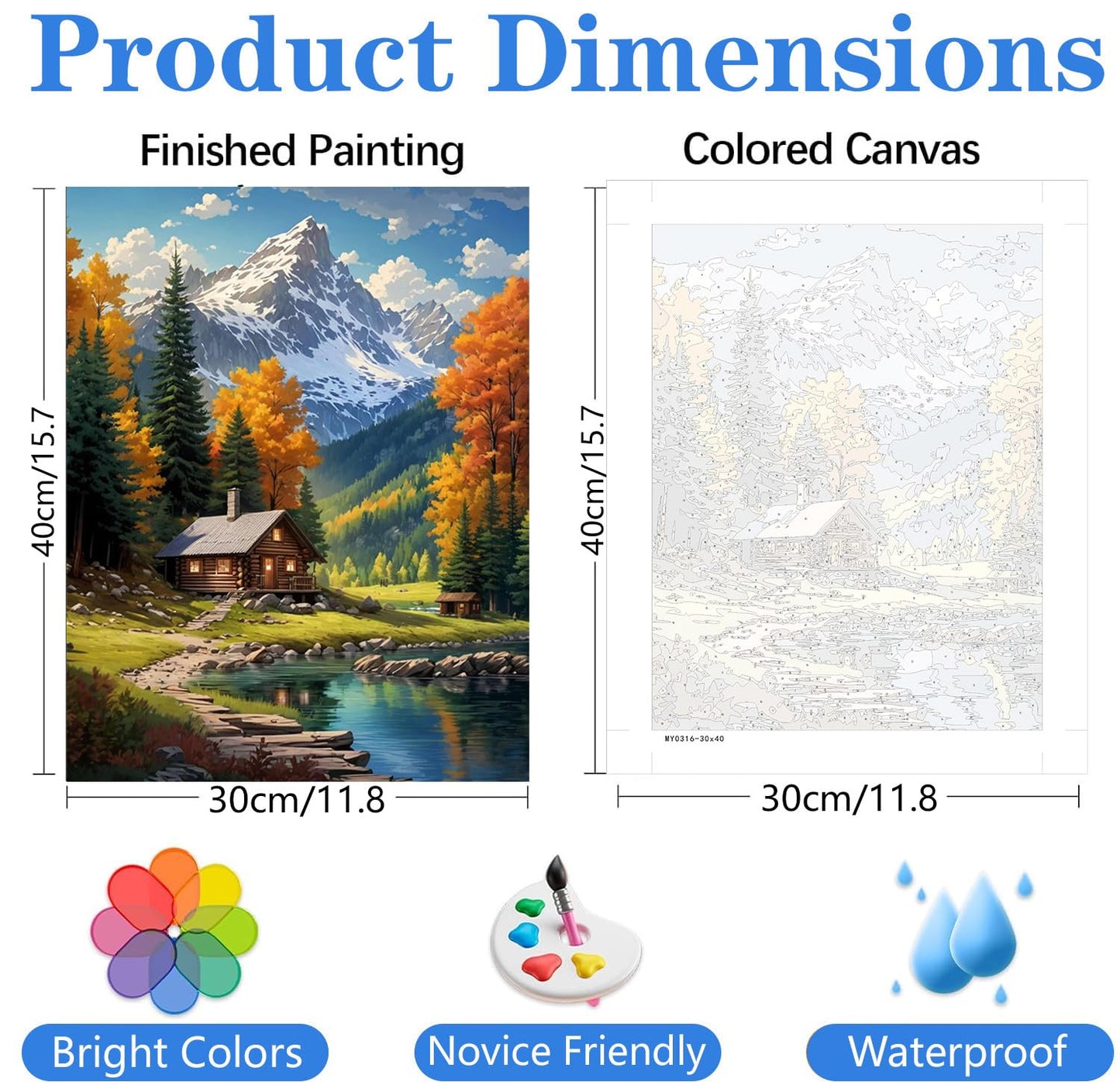 mrpwnle 4 Pack Paint by Numbers for Adults Mountain Cabin Lake Sunset Landscape DIY Oil Painting Kit on Canvas Easy Painting by Numbers for Adults Beginners Wall Art Decor Gifts 12x16 Inch