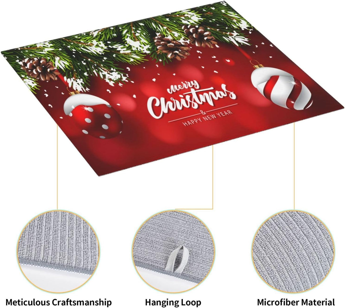 Christmas Dish Drying Mat Red for Kitchen Counter Ball Fir Branch Absorbent 16x18 Inch Microfiber Dishes Protector Dry Draining Pad Reversible Washable…
