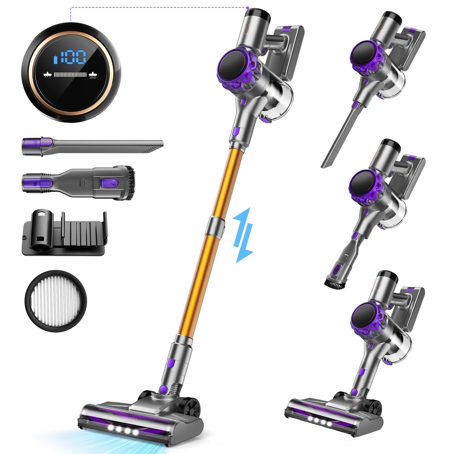 UML0 S3P Cordless Vacuum Cleaner, 45kPa Powerful Suction Vacuum Cleaners for Home, 55-Min Runtime Rechargeable Stick Vacuum, Sel