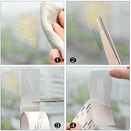 Lainrrew 4 Rolls Window Screen Repair Kit Tape, Strong Adhesive Fiberglass Covering Wire Mesh Repair Tape for Screen Door and Window Screen Tears Holes, Total 26.2 Ft