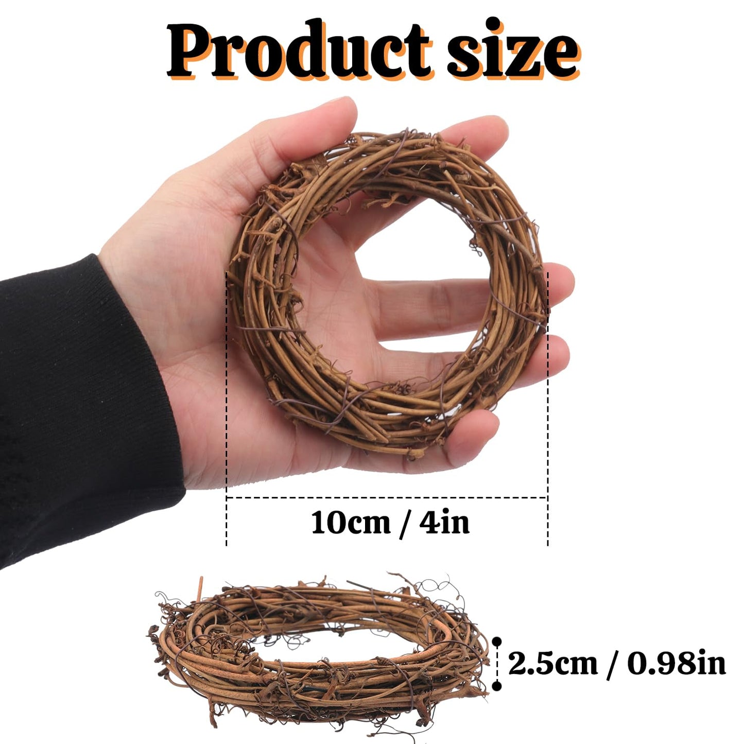 Yiksonyo 40 Pcs 4 Inch Natural Grapevine Wreath Set, Natural Rattan Wreath,Hand-Woven 4 Inch Vine Branch Wreaths, Perfect for DIY Crafts, Christmas Decorations, and Wedding Supplies