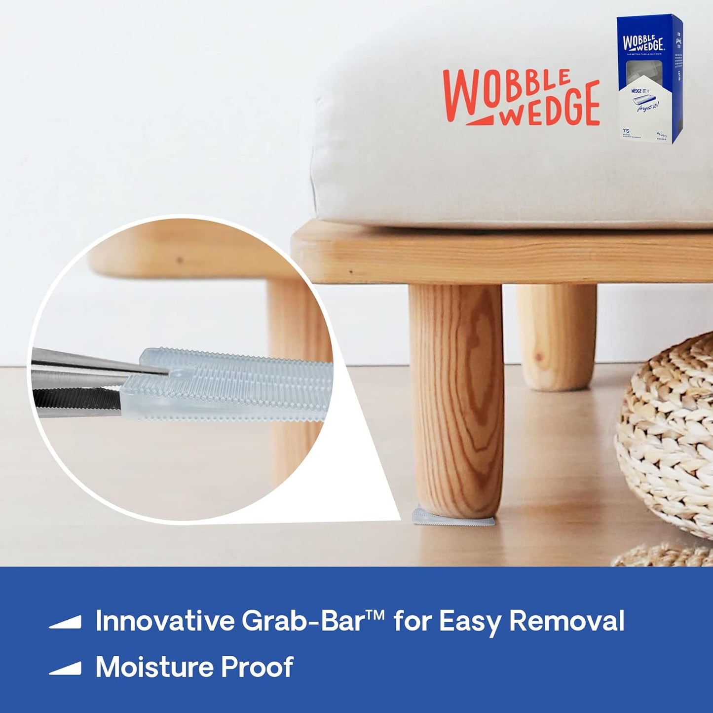 The Original Wobble Wedge Rigid Plastic Shims-MADE IN USA - Heavy-Duty Leveling Wedges for Furniture, Tables, Toilets, Home Improvement & Work Projects-Transparent Plastic Shim, Leveling Feet, 75 Pack