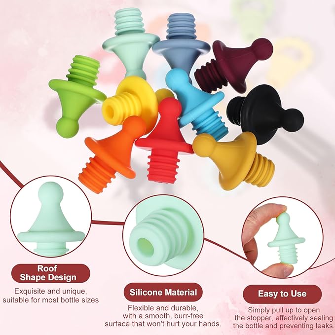 uxcell 3 Pcs Silicone Roof Shape Wine Stopper, Reusable Wine Stoppers Airtight Leak-proof Bottle Plug Liquor Saver with Beer Beverage Bottle Stopper for Bar Holiday Party, Light Green