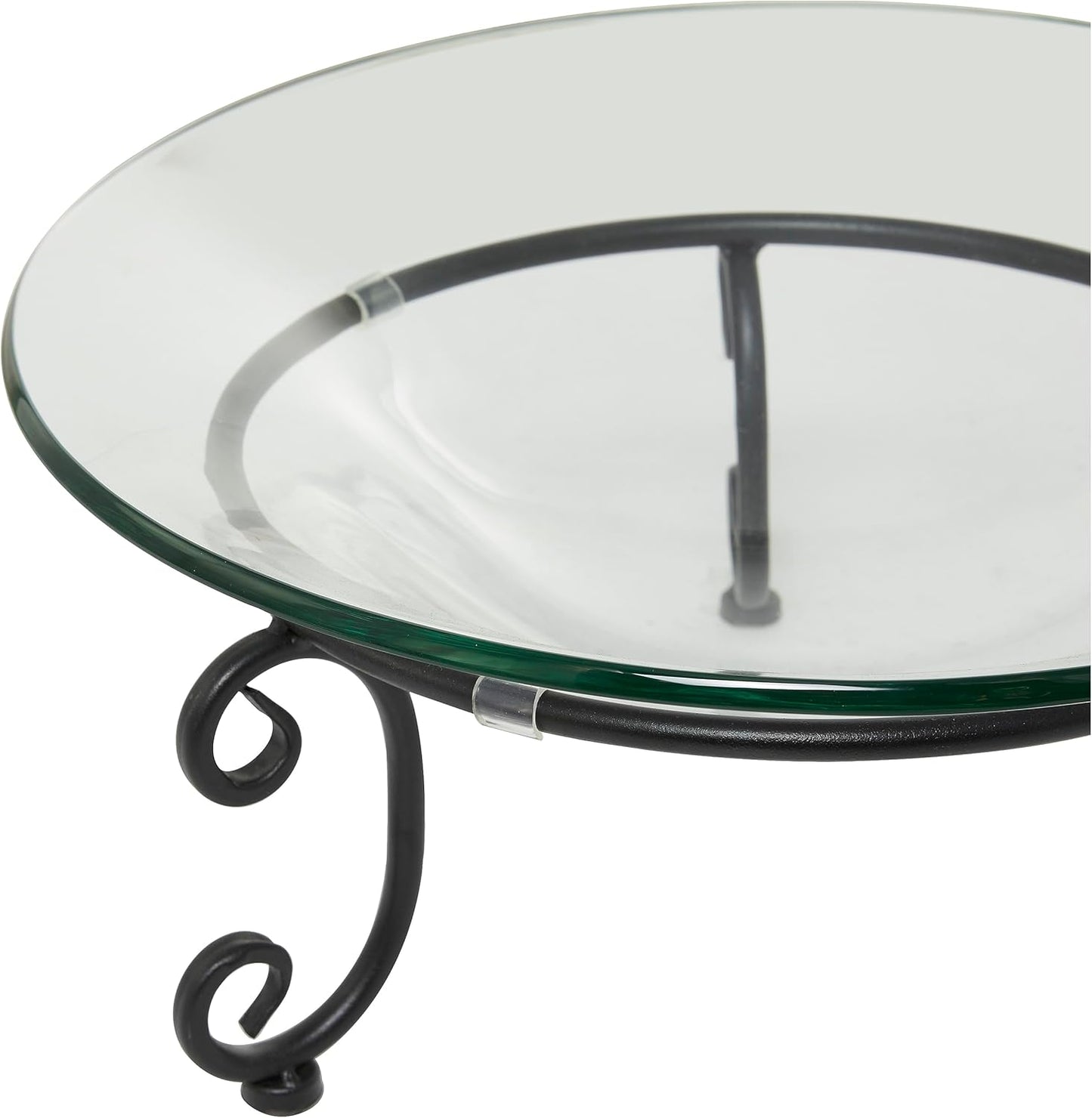 Deco 79 Tempered Glass Kitchen Serving Bowl with Black Metal Scroll Base, 17" x 17" x 8", Clear