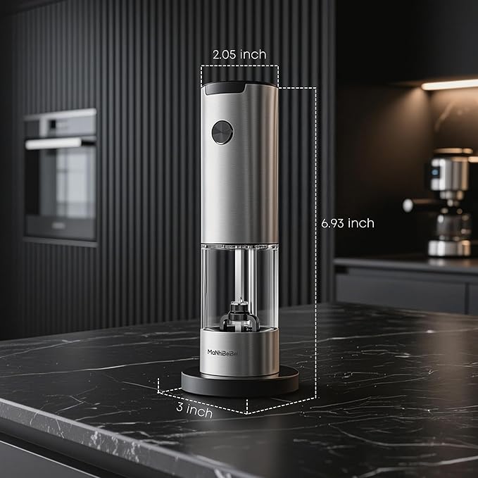 Electric Salt and Pepper Grinder One-hand Operated, Adjustable Coarseness, Stainless Steel body Ceramic Burrs,Pepper Shakers Mills with LED Light,House Warming Cooking Gift