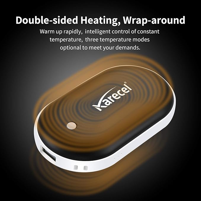 Karecel Rechargeable Hand Warmer, 5200mAh Double-Sided Instant Heating Electric Hand Warmer Power Bank, Up to 11Hrs, USB Portable Handwarmer Pocket Heater, Tech Gifts for Men Women, Winter Essentials