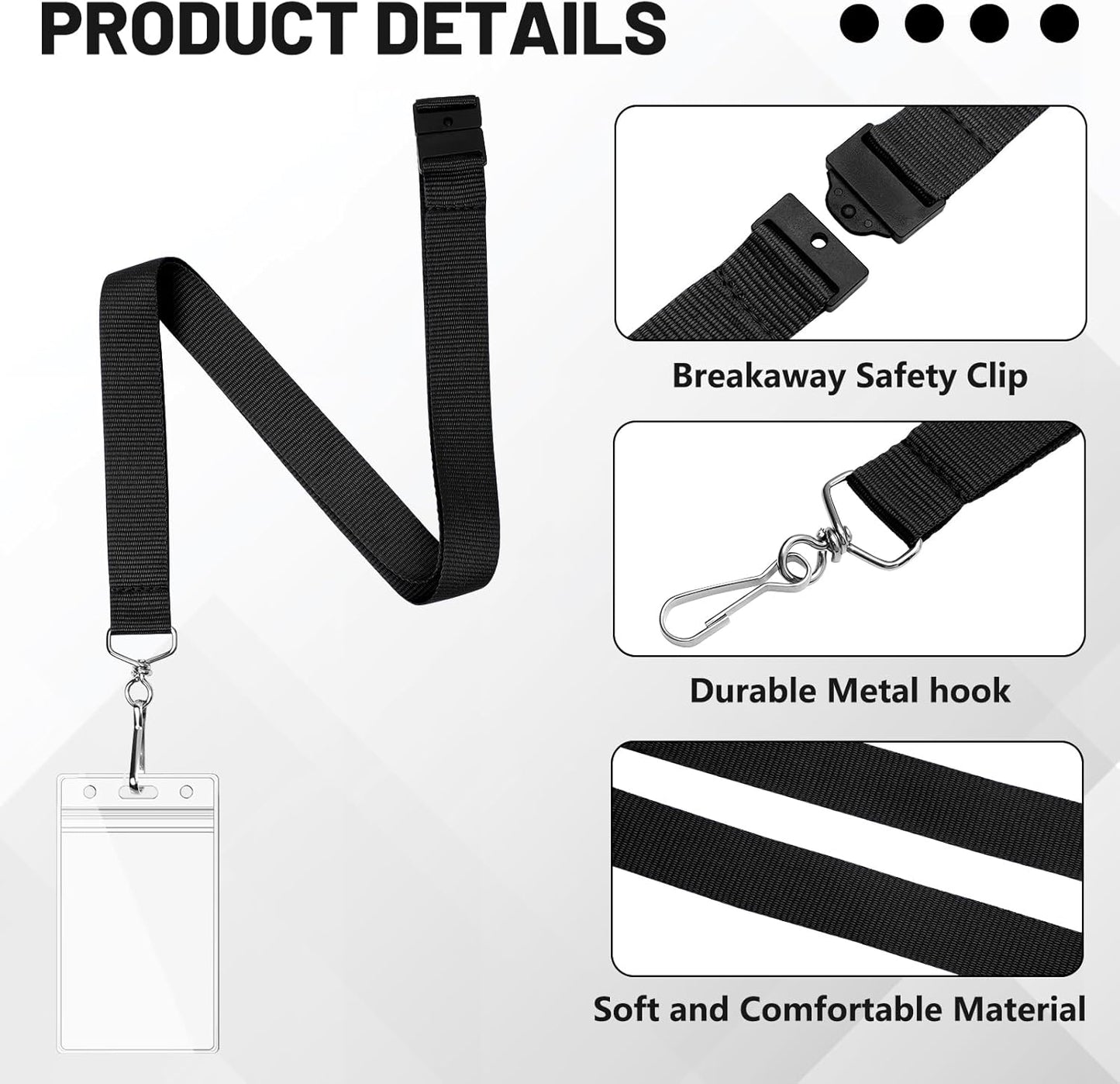 24-Pack Black Breakaway Lanyards with Waterproof Badge Holders, Polyester Neck Straps for ID Cards, Events, Office, and Schools