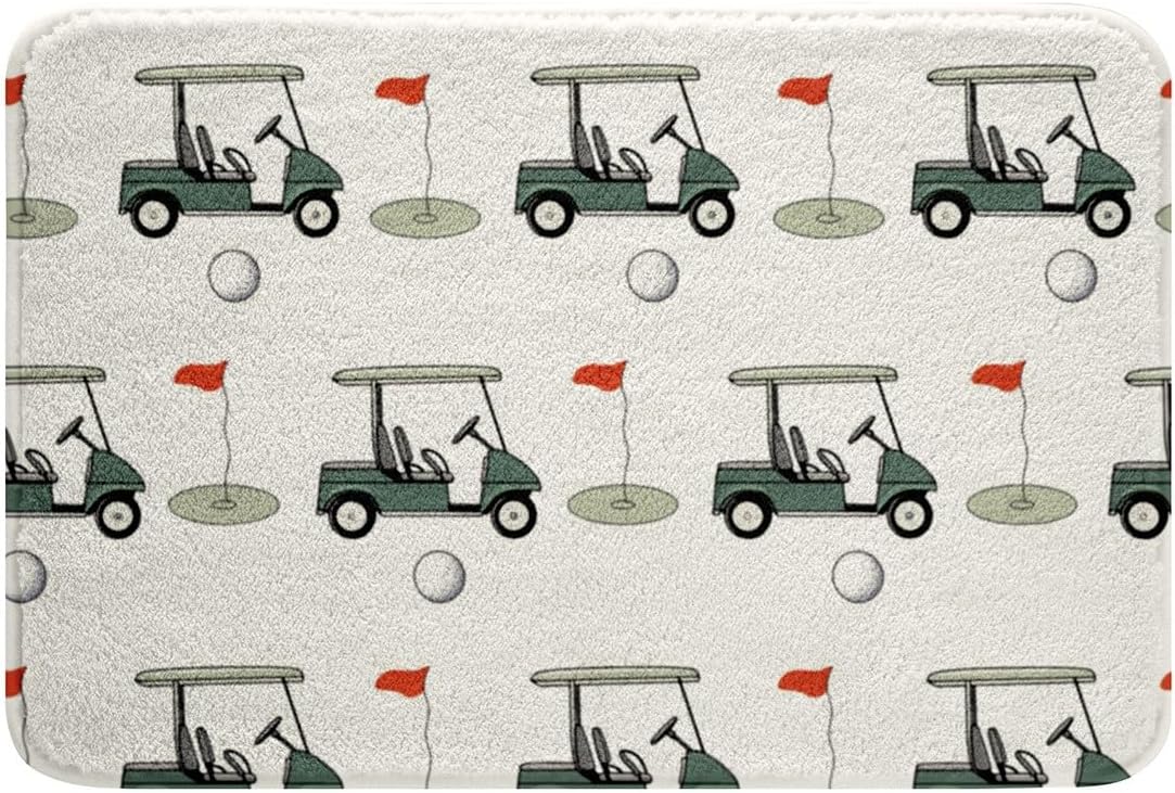 Feelyou Golf Polyester Bath Rug Ball Games Themed Soft Fleece Door Carpet for Kids Boys Girls Golf Club Non Slip Bath Mat Green Course Bathroom Floor Indoor Doormat,16x24 Inch