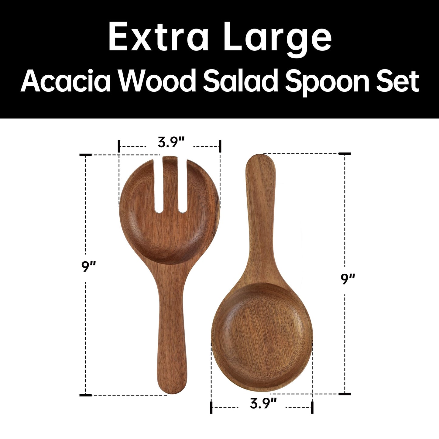 KITEISCAT Extra Large Glass Salad Bowl Set - Party Salad Bowls with Acacia Wood Base and Serving Utensils - Elegant and Practical Kitchen Must-Have
