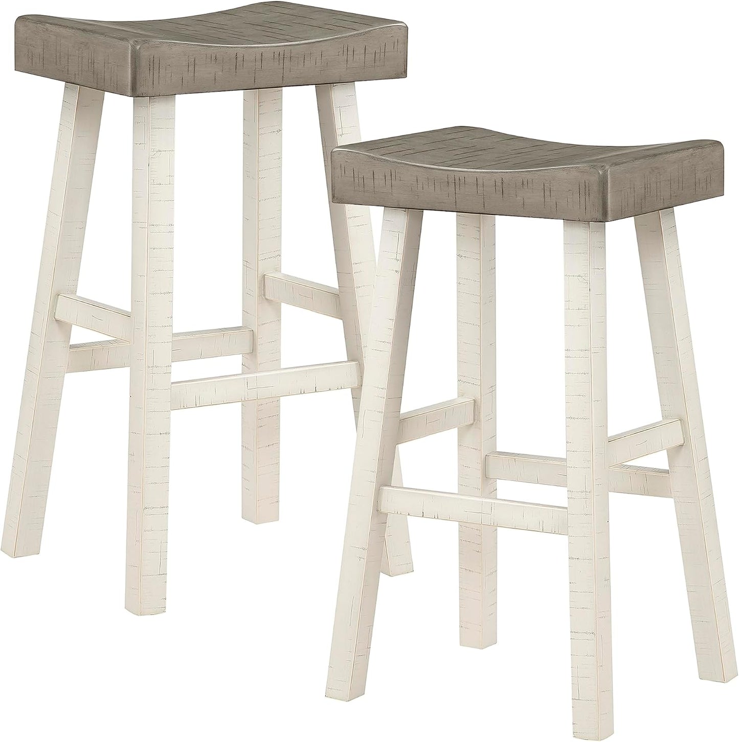 Lexicon Saddle Bar Stools Set of 2 Barstools with Footrest, Armless Dining Chairs for Kitchen Island, Breakfast Nook, Living Room, Pub Height, White/Coffee