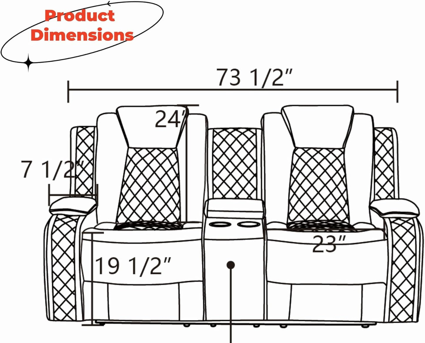 Loveseat Recliner Sofa, Reclining Loveseat Leather Couch with Storage Console, Modern Comfy Home Theater Seating Power Recliner Chair with Cup Holders for Living Room Furniture Sets, White