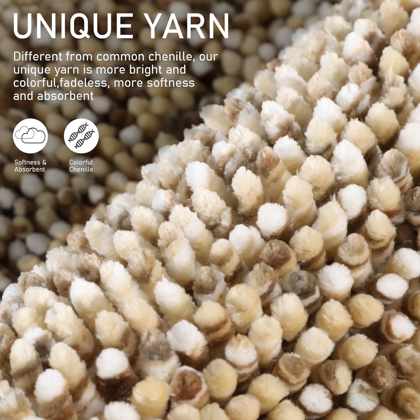 Yimobra Luxury Bathroom Rugs, 47x24, Extra Soft Chenille Mats for Bathroom Non Slip, Fluffy Long Matts for Tub, Plush Shaggy Carpet Runner, Water Absorbent, Machine Washable, Beige & Light Coffee