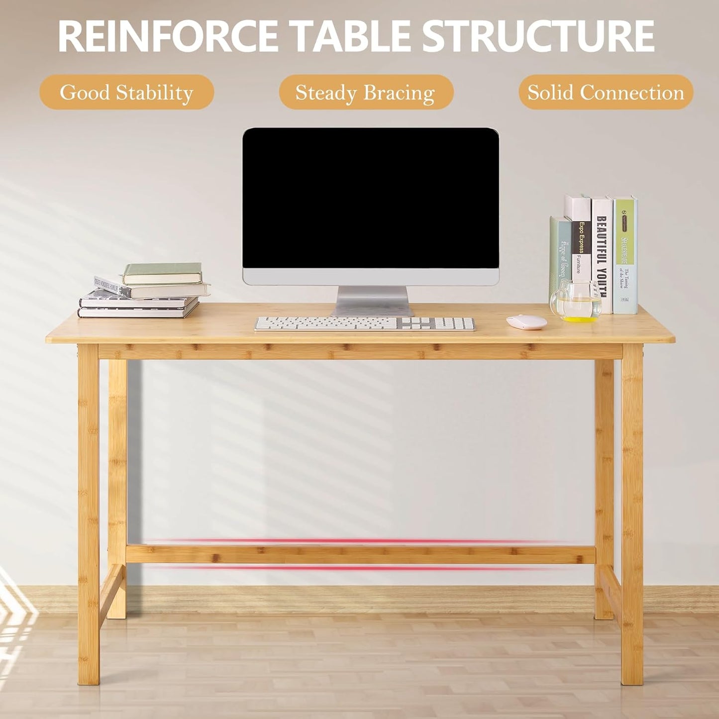 Nnewvante 47 Inch Computer Desk, Bamboo Writing Desk, Modern Simple Work Desk for Home Office, Gaming Desk Study Table