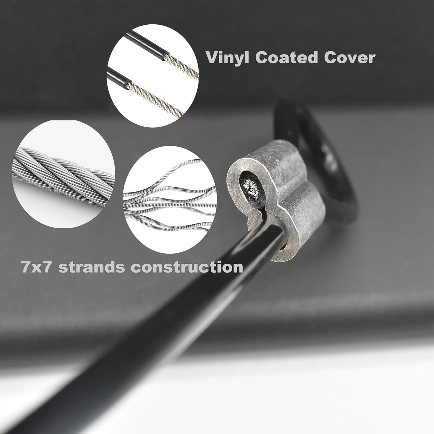 5 Pcs 4mm Wire 36 inch Vinyl Coated Stainless Steel Cable with Loops Short Wire Rope Lanyard Lock Security Chain Link for Outdoor Gates, Black(4mm x 36inch)