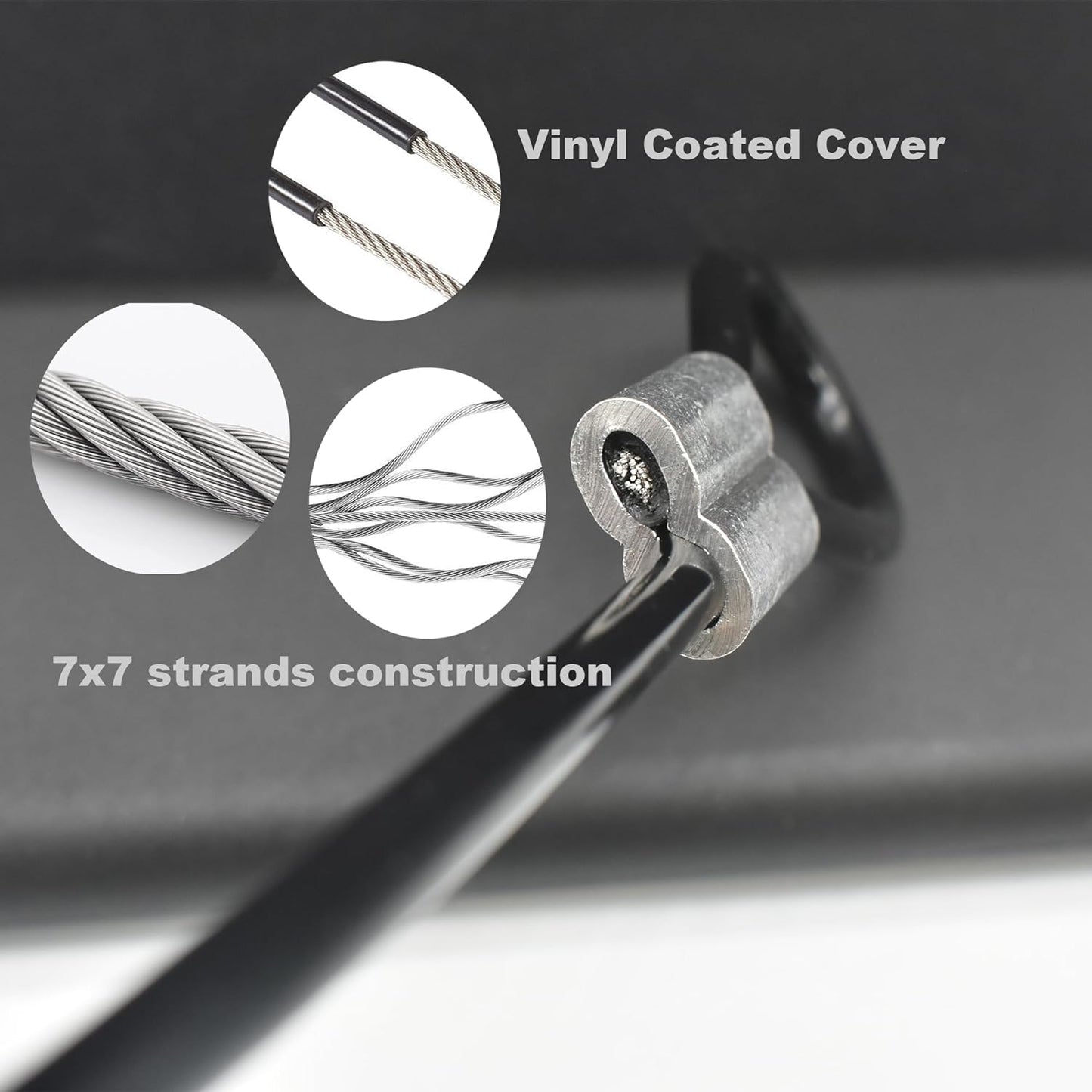 5 Pcs 4mm Wire 48 inch Vinyl Coated Stainless Steel Cable with Loops Short Wire Rope Lanyard Lock Security Chain Link for Outdoor Gates, Black(4mm x 48inch)