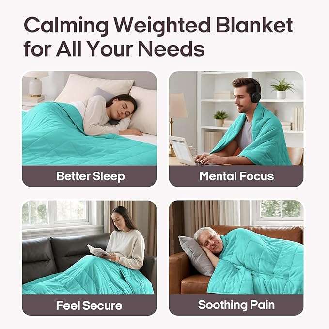 ZonLi Weighted Blanket for Adults(48"x72",12lbs, Dark Green) Twin Size High Breathability Cooling Heavy Blanket, Soft Material with Premium Glass Beads,All-Season.