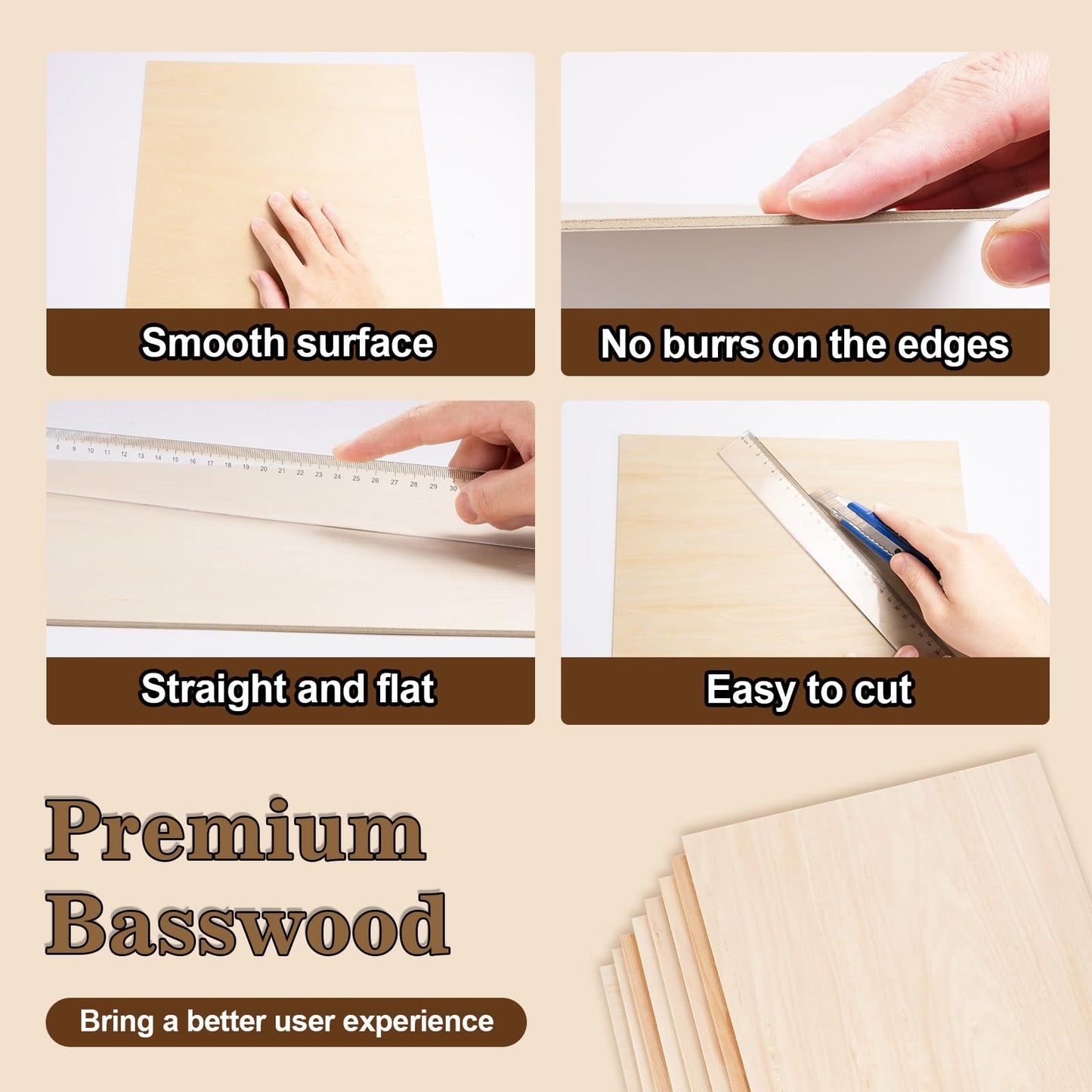 50 Pack Basswood Sheets for Laser Cutting, 12 x 12 x 1/8 Inch, Unfinished Squares Wood Sheets for Crafts - Smooth Surface Plywood for Wood Burning, Engraving, Architectural Models, Painting & Staining