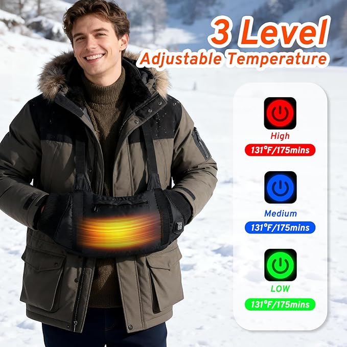 Heated Hand Warmers Pouch with 10000mAh Power Bank Included– 3 Levels Up to 14.5Hrs Double-Sided Heat, Adjustable Strap for Hunting & Camping, Waterproof Dual Pockets, Fleece Lined Survival Gear