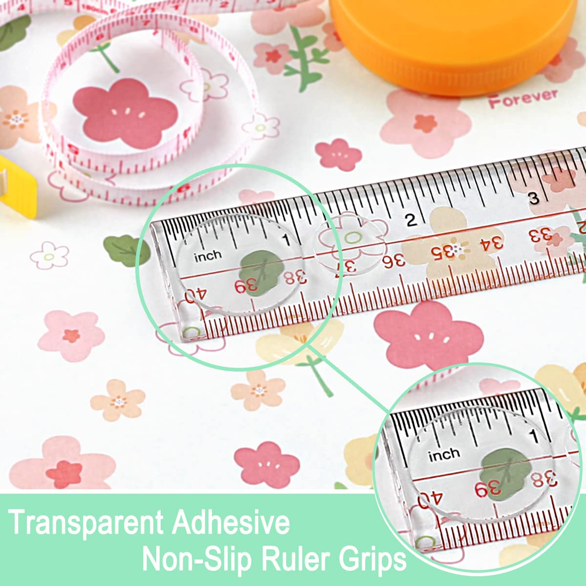 Ruler Grips, Transparent Strong Adhesive Non-Slip Grips for Quilting Rulers, Quilt Templates, 34 PCS Total -10 Large & 24 Small (Clear, 34 PCS)