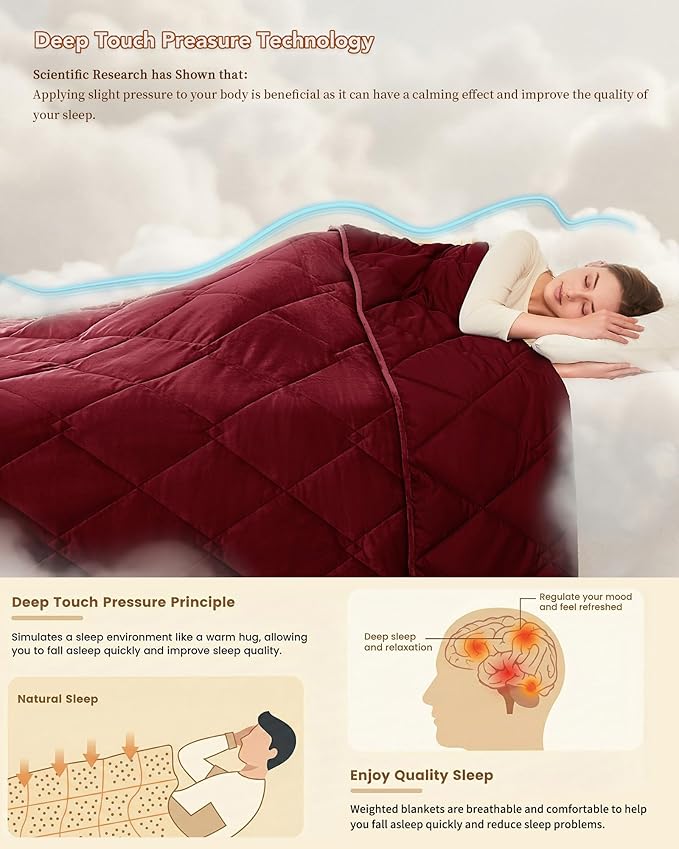 L'AGRATY King Size Weighted Blanket for Adults 45lbs, 88"x104" — Cooling Breathable Heavy Blanket with Glass Beads for Sleeping Perfect for Hot Sleepers & Couples Machine Washable All-Season Wine Red