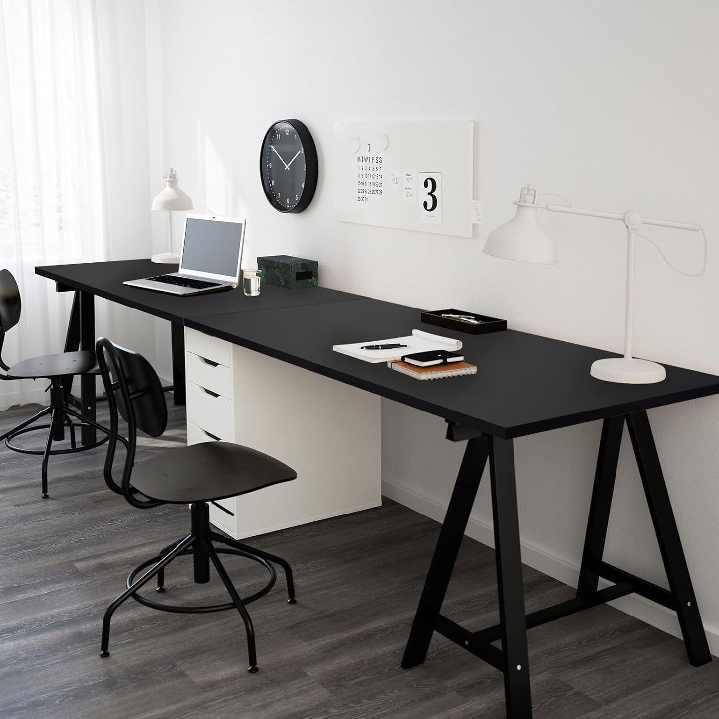 Kaboon 45x20 inch Black Table Top Universal, Solid One-Piece Desktop, Reversible Melamine Countertop, Double Desks, L-Desk DIY