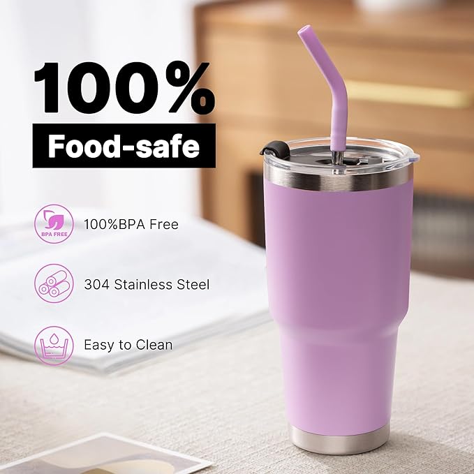 Metal Straws Reusable for 30oz YETI Tumbler Mug- 9.5" Stainless Steel Replacement Straws with Silicone Tips for Simple Modern/Meoky 24 oz Tumbler with Handle,1 Portable Bag