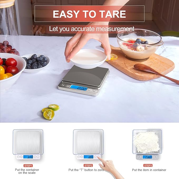 Food Scale Small Gram Scale Digital Gram and Ounce Scale, USB Rechargeable 0.01g/0.001oz Accurate, MEIYA Kitchen Scale for Soap Making, Jewelry, Baking, Tare Function, Including Battery and 2 Trays