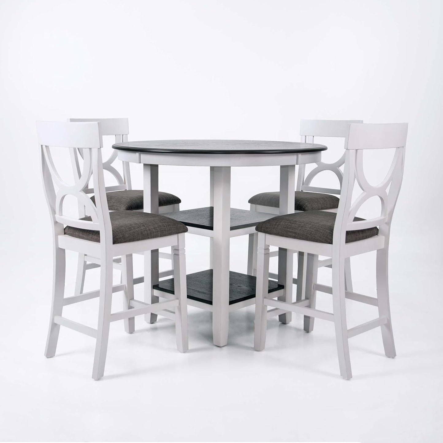 Poundex 5 Piece Counter Height Dining Set in White and Gray