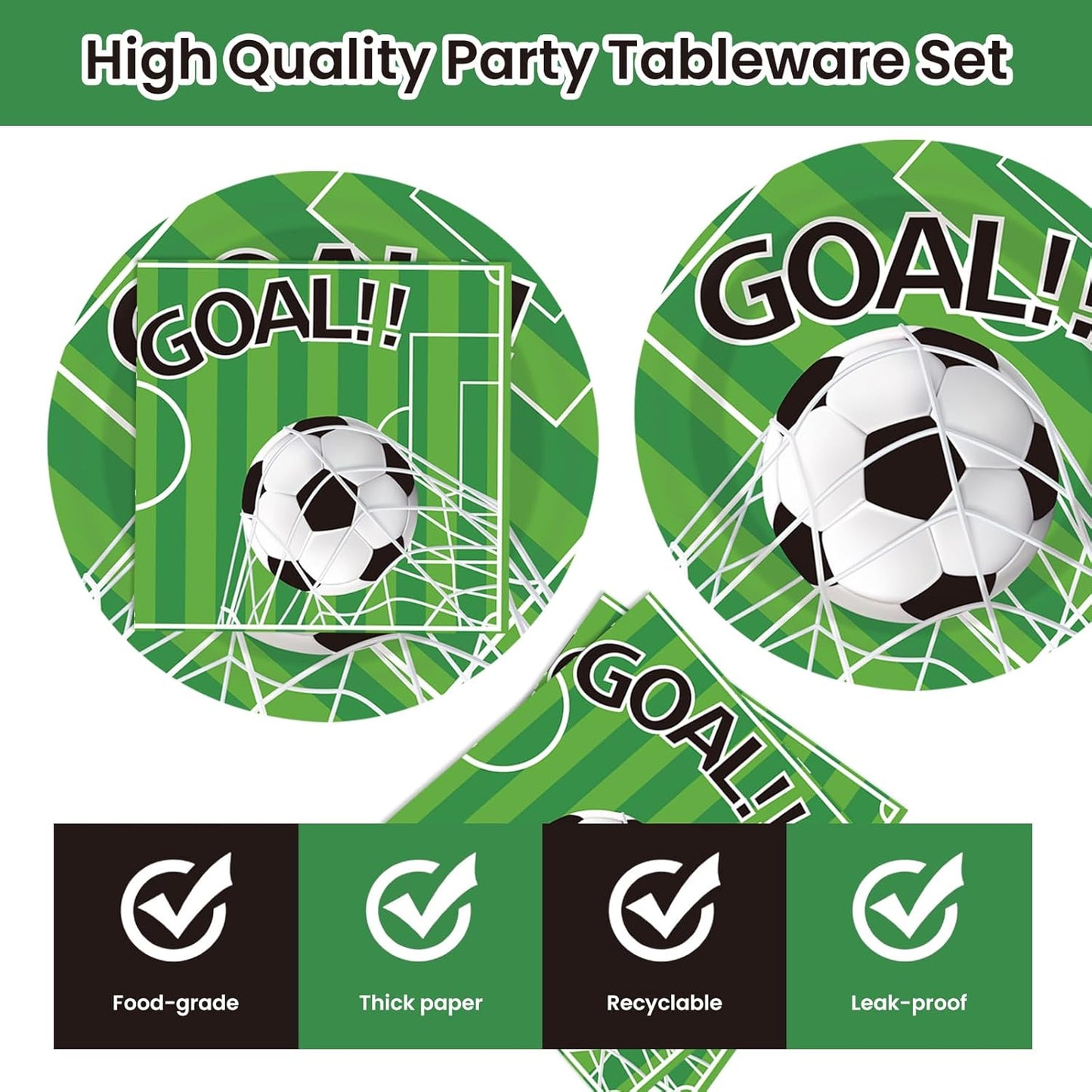 40PCS Soccer Paper Plates and Napkins Party Supplies, Disposable Soccer Party Tableware Set for 20 Guests