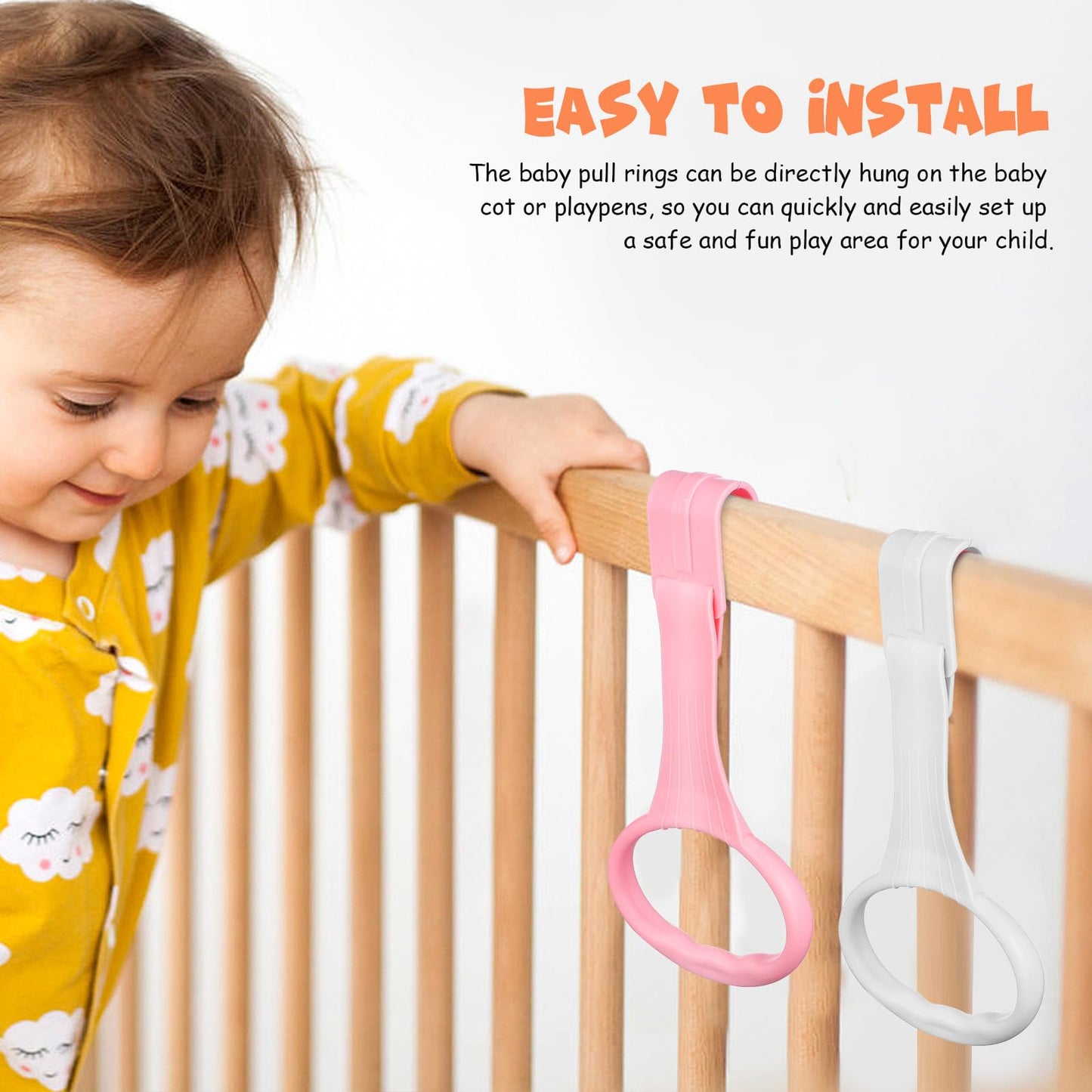 Beavorty Baby Pull up Rings 4 Pcs Plastic Hanging Rings for Playpen and Crib Toddler Walking Assistant and Standing Support Toy for Early Development