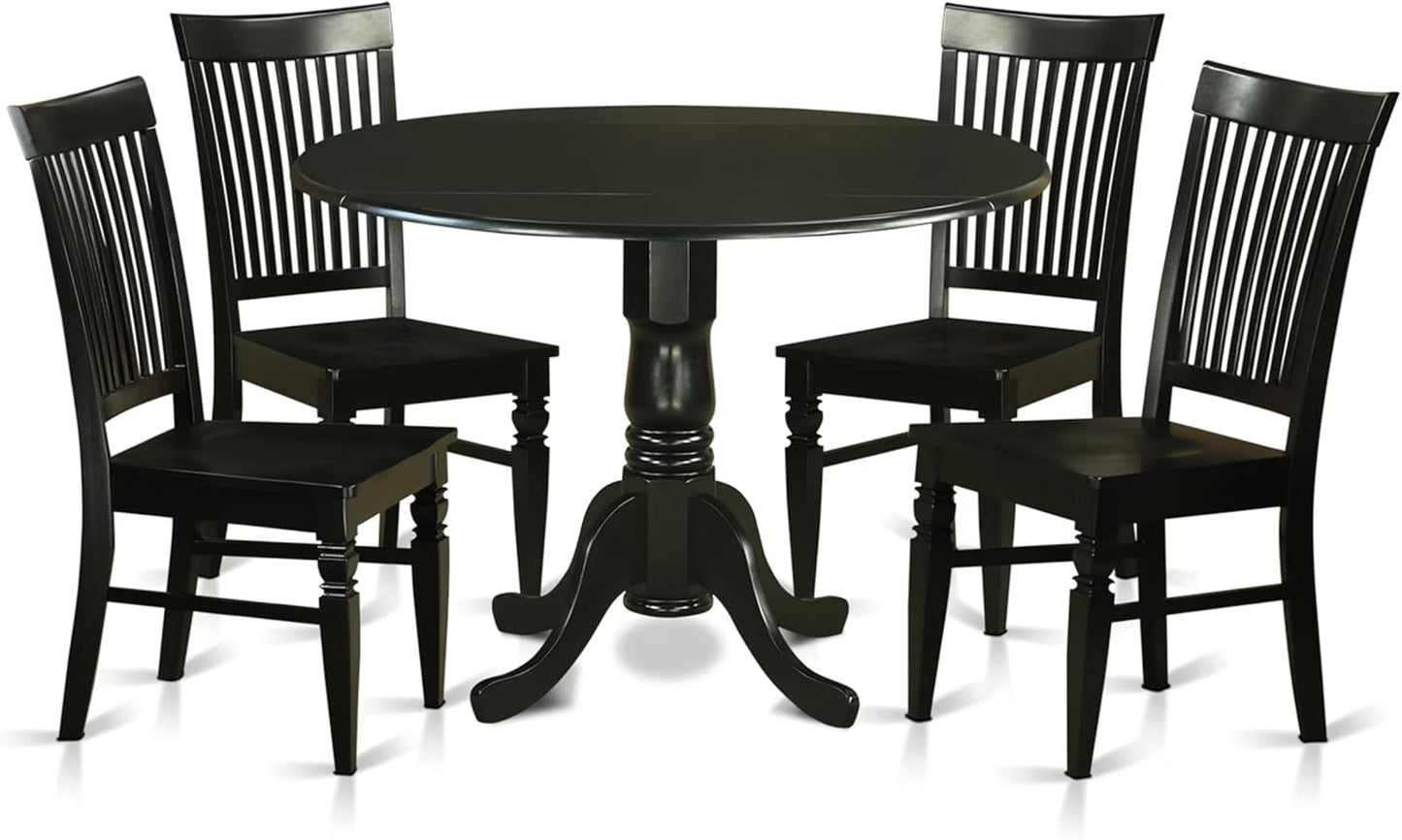 East West Furniture DLWE5-BLK-W 5 Piece Dinette Set for 4 Includes a Round Dining Table with Dropleaf and 4 Dining Room Chairs, 42x42 Inch, Black