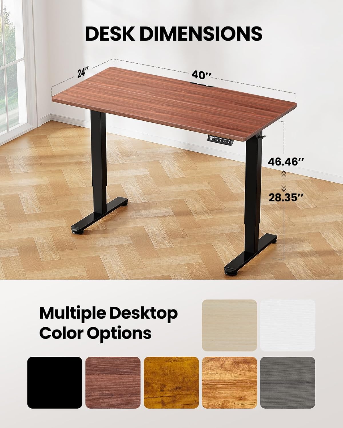ErGear Height Adjustable Electric Standing Desk, 40 x 24 Inches Sit Stand up Desk, Small Memory Computer Home Office Desk with Two-Piece Desktop (Walnut)