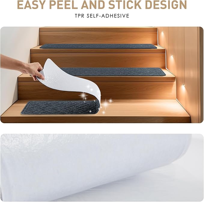 Stair Treads for Wooden Steps, 8" X 30" Non Slip Stair Runner Carpet Indoor with Reusable Adhesive Backing, Soft Tread Mat for Stairs, Polyester TPR Backing Stair Rugs- Dark Gray 4 Pack