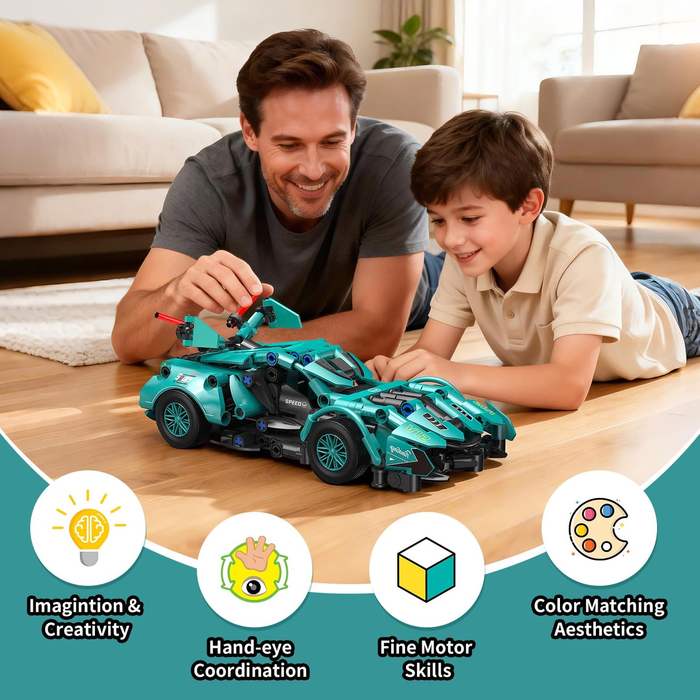 QiqoPoyee Race Car Building Block Set, 1:18 MOC Model Car Kit Building Blocks for Adults, Race Car Toy Birthday Gifts for Kids, Race Cars for Boys Girls Age 8-12+