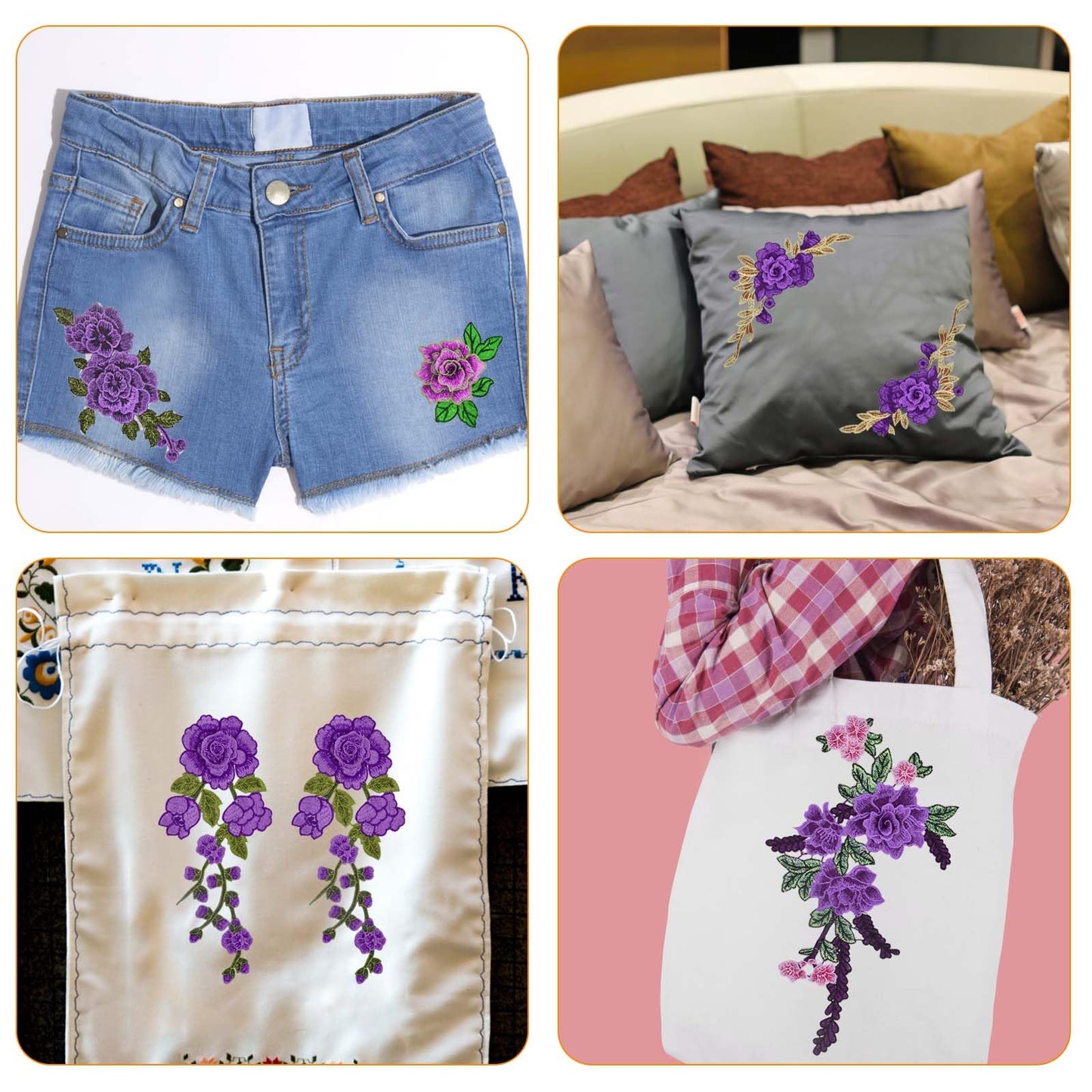 10pcs(5 Pairs) Sew On Embroidered Flower Patches Purple Flower Embroidery Appliques Clothing Accessories for DIY Jeans Dress Hat Bag Clothes Sewing Crafts, 5 Styles