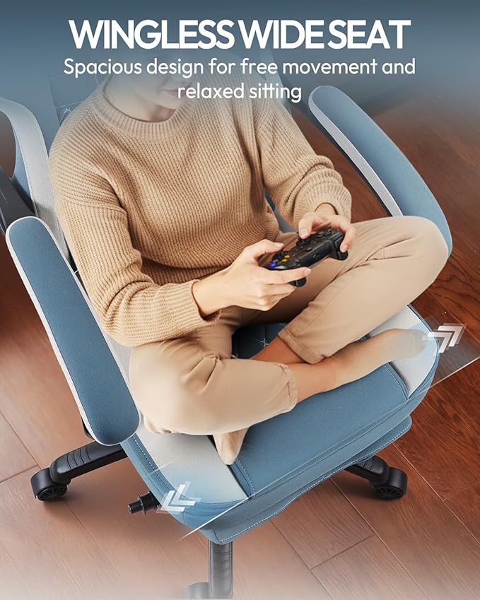 Dowinx Gaming Chair with Footrest, Breathable Fabric Gamer Chair with Gel Pad and Storage Bag, Ergonomic Office Chair with Lumbar Support for Home Task, Blue