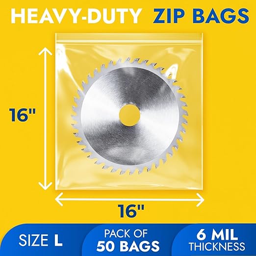 16" x 16" Extra Large Zip Seal Lock Bags, 6 Mil (Pack of 50) – Heavy-Duty Reclosable Plastic Bags – Clear, Resealable, Waterproof – For Storing Clothes, Jewelry, and Travel Items