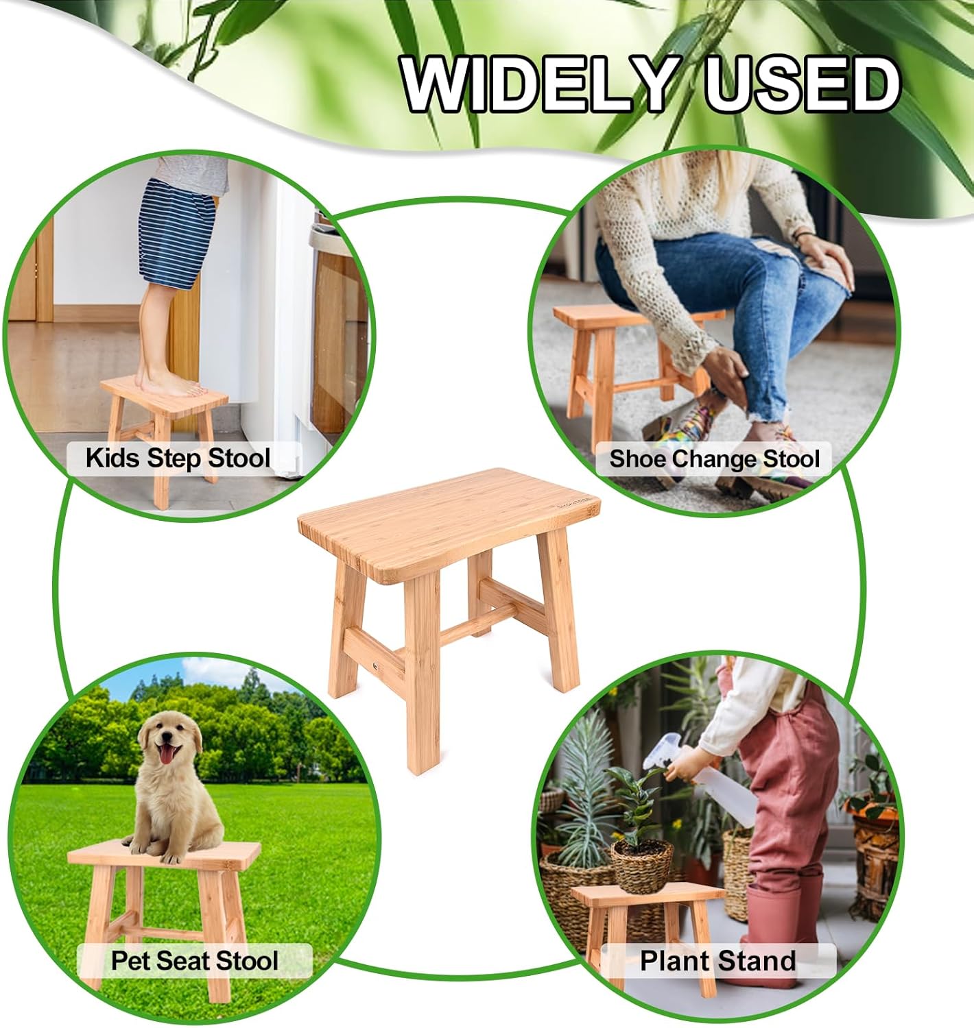 Bamboo Step Stool for Kids Adults Bathroom, 10 Inch One Step Stool You Can Sit On for Bedroom and Kitchen (Medium).