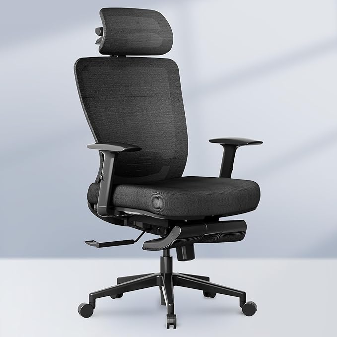 FLEXISPOT OC3 Cloud Ergonomic Office Chair with Footrest, High Back Computer Chair with Adjustable Lumbar Support/3D Headrest, Desk Chairs for Home Office Gaming Working, Black,Foam Seat,Cloud-F