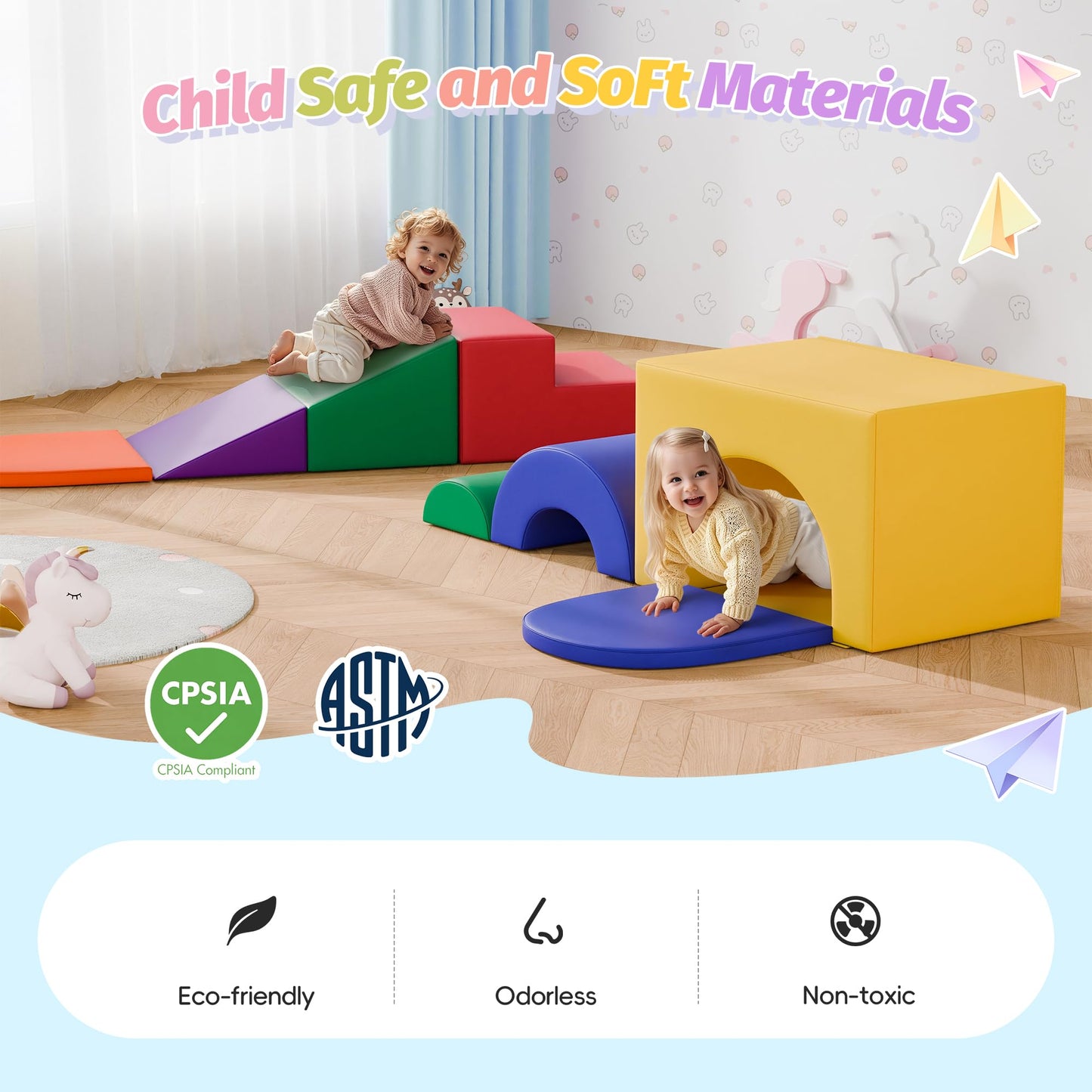 MU ‌Soft Climbing Toys for Toddlers, 7-Piece Baby Soft Foam Climbing Blocks, PU Leather Gym Climb and Crawl Activity Play Set, Indoor Climbing Toys for Kids and Children, Classic