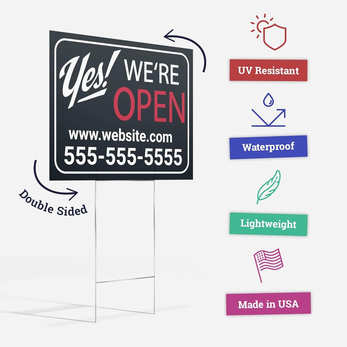 50 pack 24x18" Double Sided Customizable Outdoor Yard Sign made from Corrugated Plastic with Metal "H" Stake, Easy to Design, Sign for Business, Garage or Yard Sale, Home, Office, (24" x 18" - Qty 50)